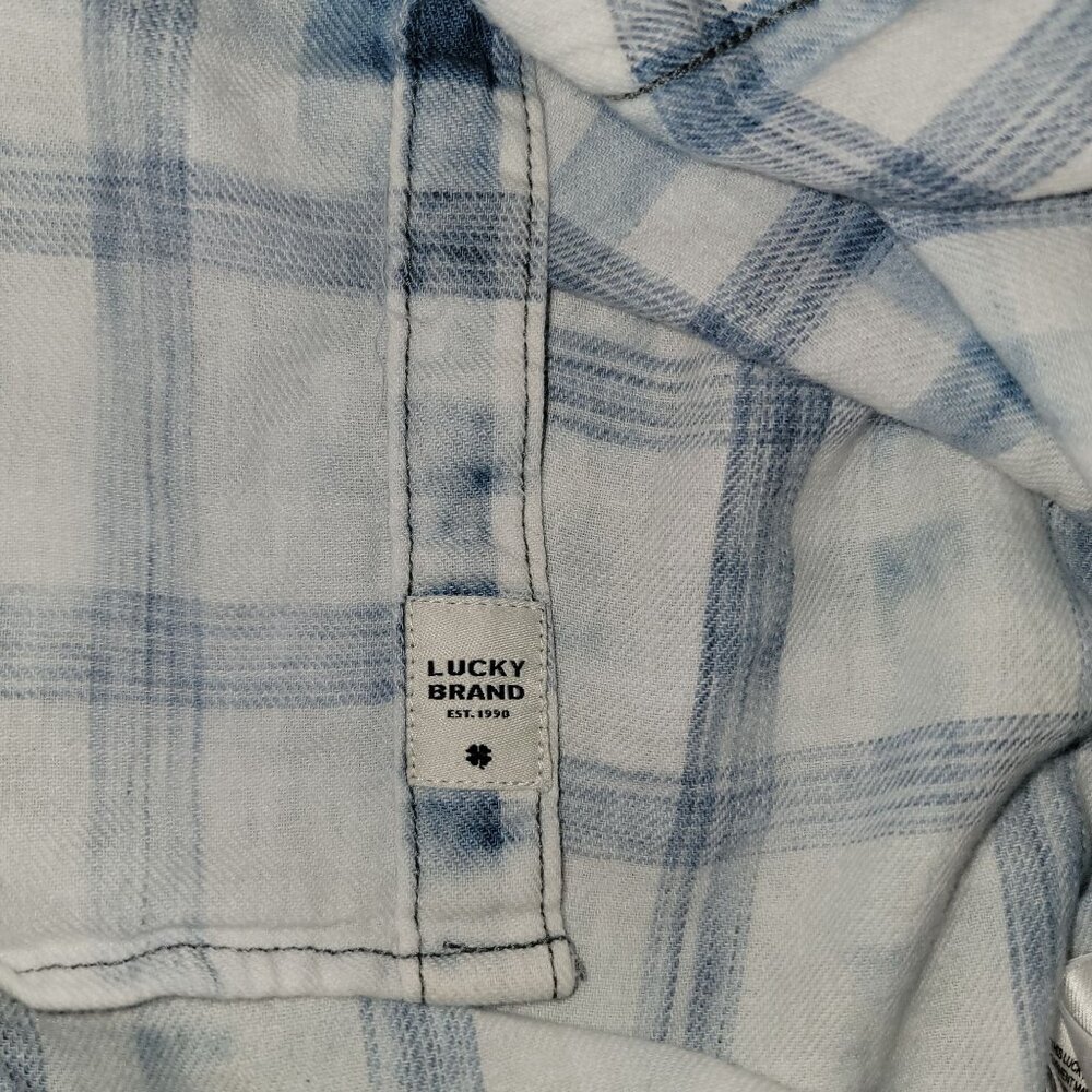 Lucky Brand Indigo linen plaid western long sleeve shirt Mens S - Picture 6 of 7